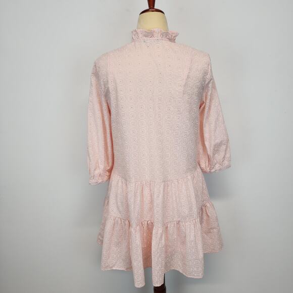 Tommy Hilfiger Eyelet Tiered Babydoll Dress Size 2 Light Pink Relaxed Oversized - Picture 2 of 16